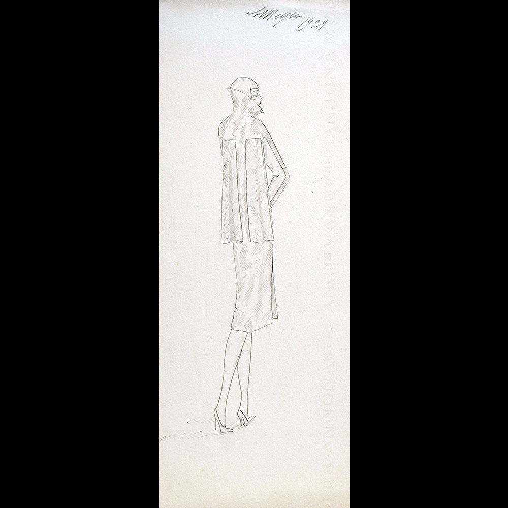 Vionnet - Dessin d'une robe par Suzette Meyer (1929)