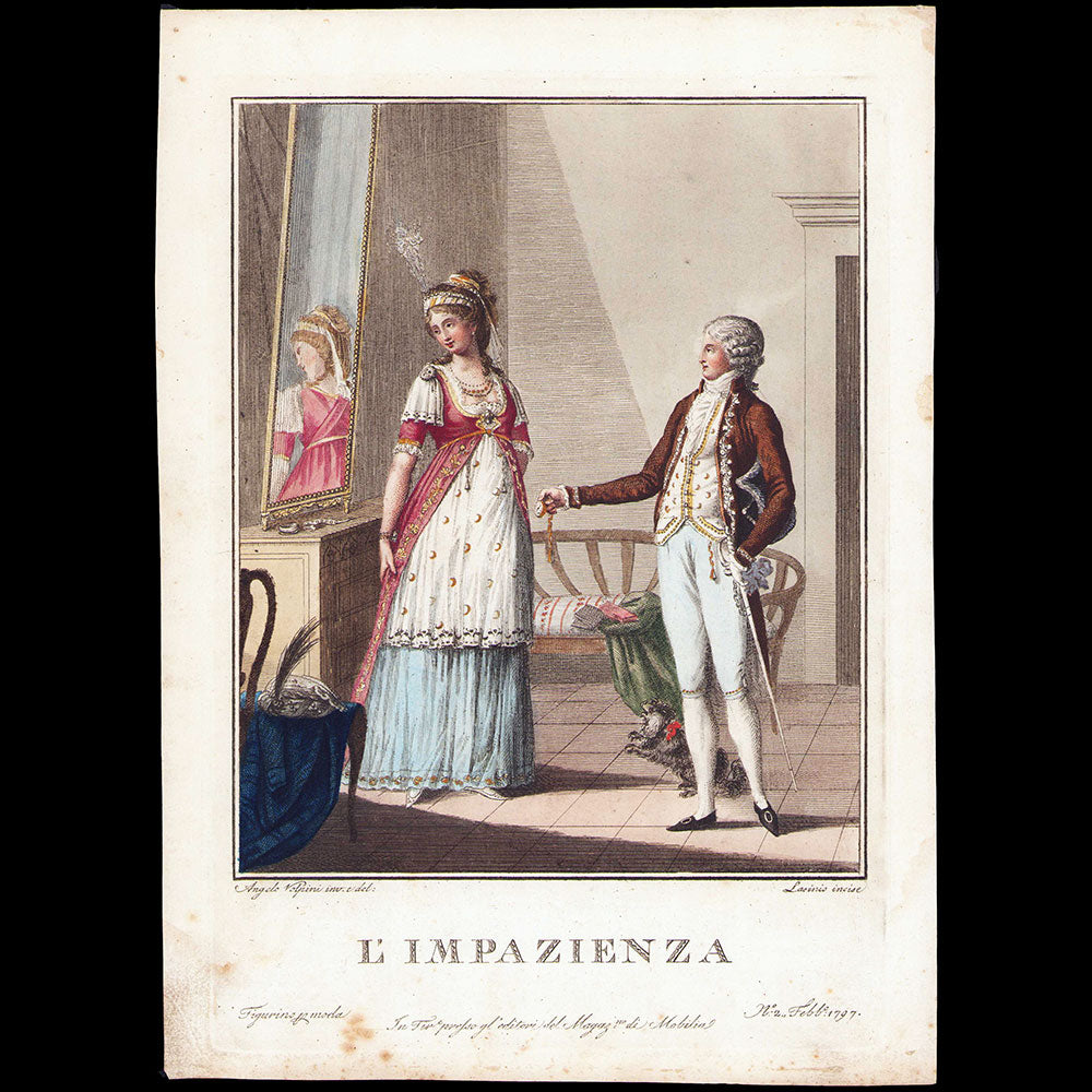 L'Impazienza, Figurino di moda n°2, gravure de mode italienne d'Angelo Volpini (1797)