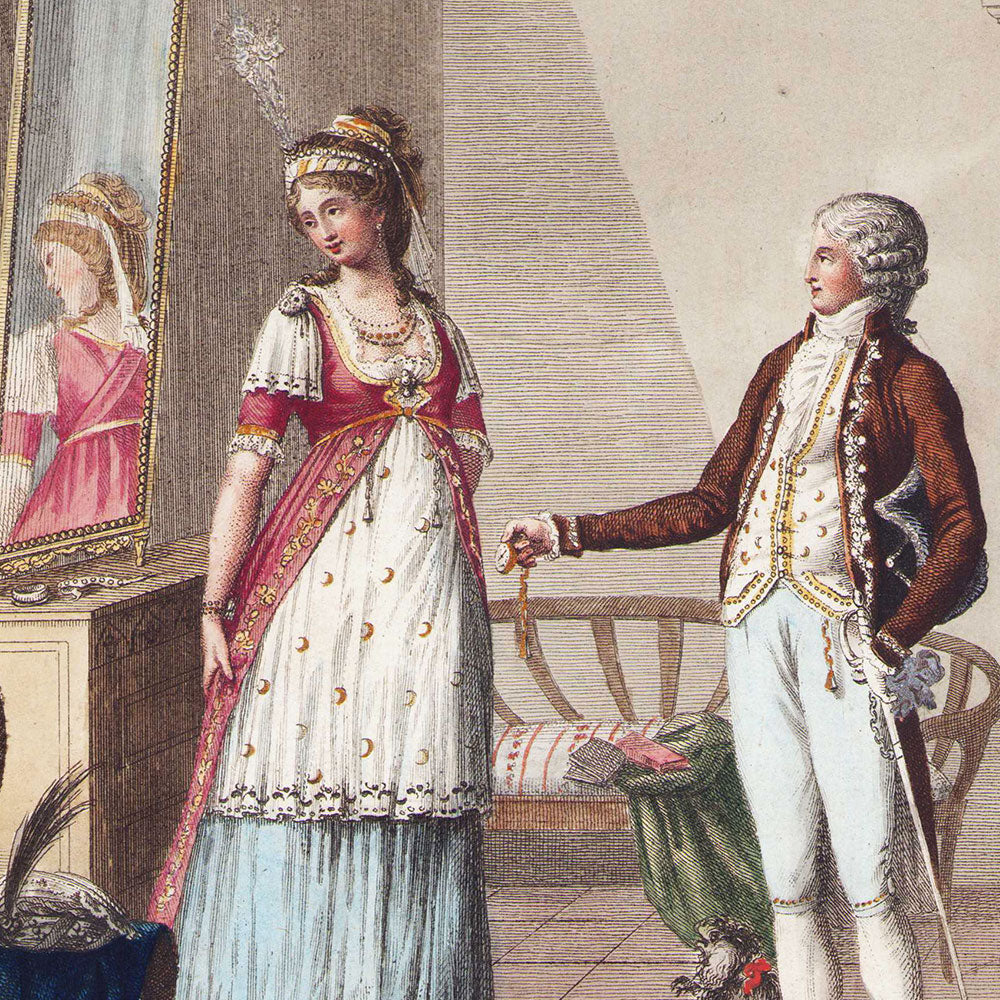 L'Impazienza, Figurino di moda n°2, gravure de mode italienne d'Angelo Volpini (1797)
