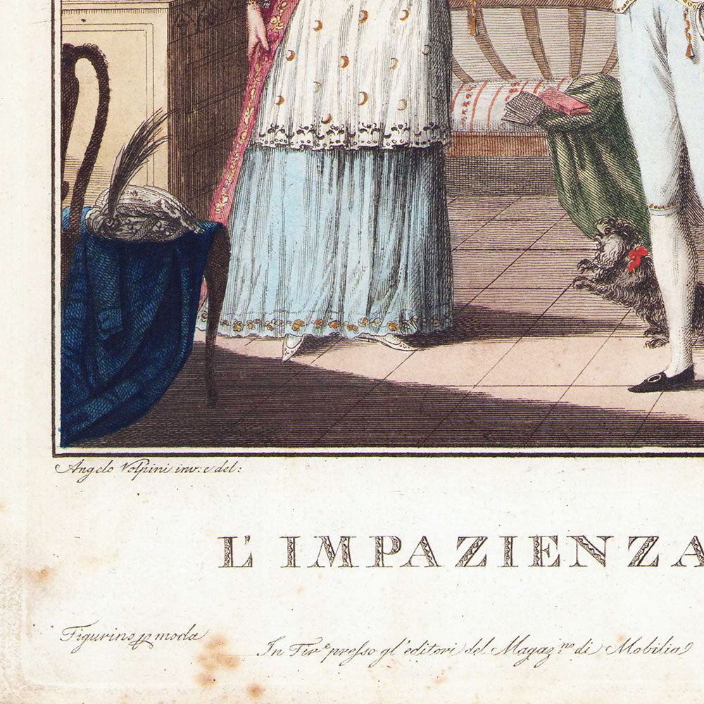 L'Impazienza, Figurino di moda n°2, gravure de mode italienne d'Angelo Volpini (1797)