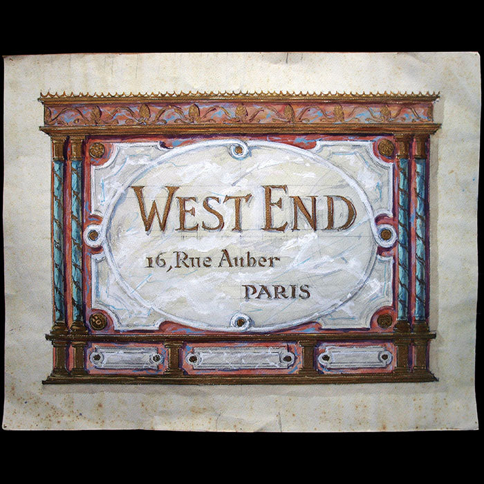 West End - Aquarelle préparatoire pour le tailleur, rue Auber à Paris (circa 1900s)