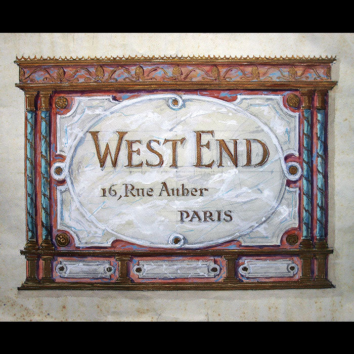 West End - Aquarelle préparatoire pour le tailleur, rue Auber à Paris (circa 1900s)