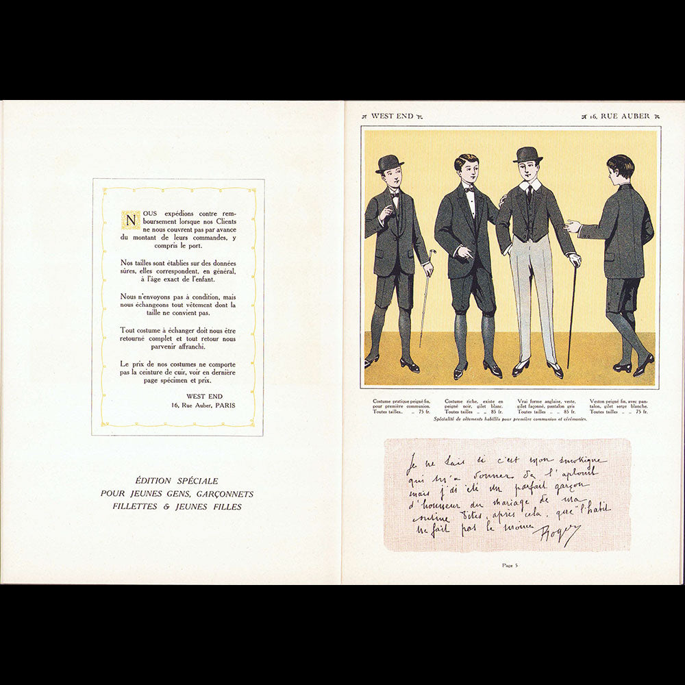 West End Tailors, Correspondance, édition spéciale pour jeune gens, garçonnets, fillettes et jeunes filles (1914)