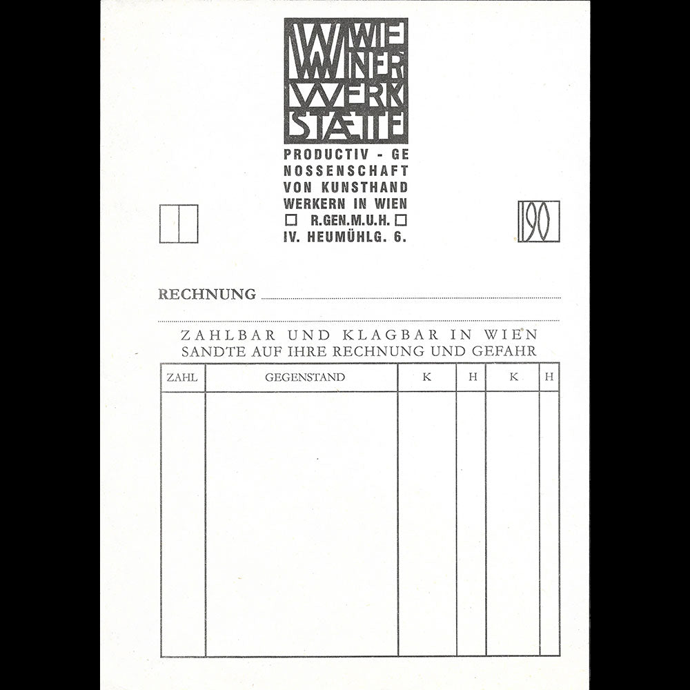 Wiener Werkstätte - Facture à l'adresse du Heumühlgasse 6 à Vienne (1903)