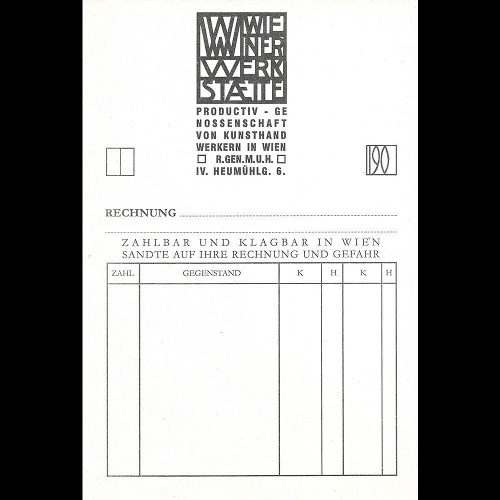 Wiener Werkstätte - Facture à l'adresse du Heumühlgasse 6 à Vienne (1903)