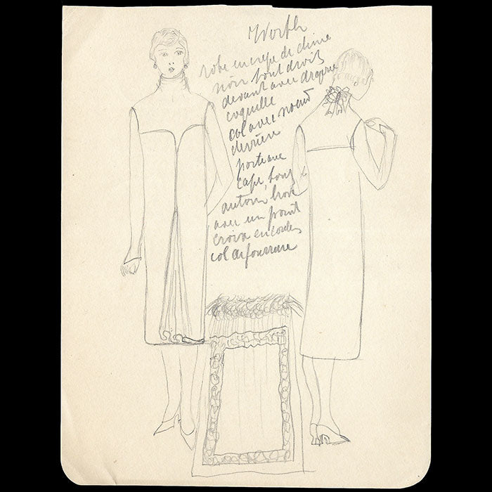 Worth - Ensemble de dix dessins de robes et manteaux (1920s)