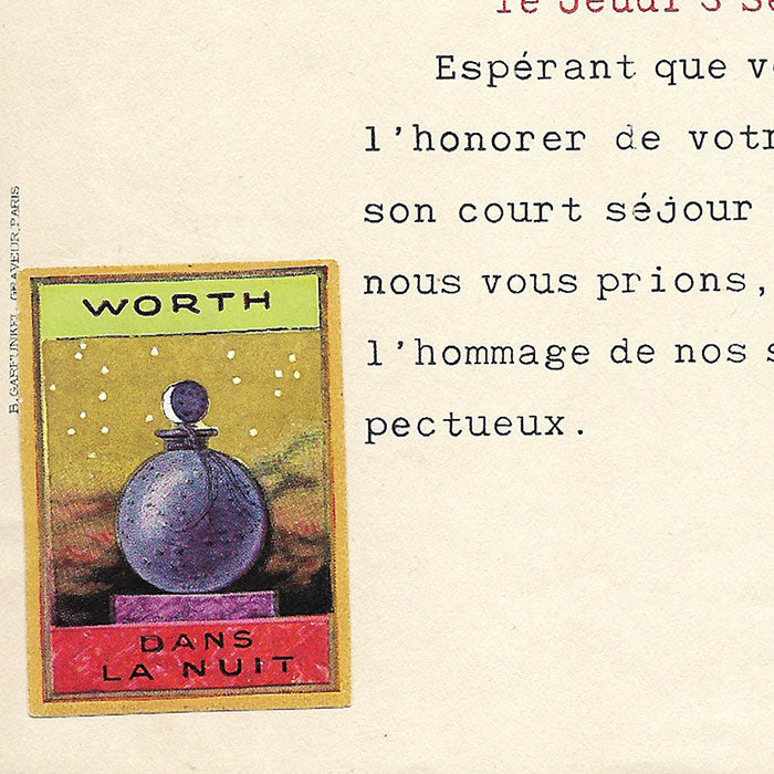 Worth - Invitation de la maison de couture à l'Hôtel Continental de San Sebastian (1925)