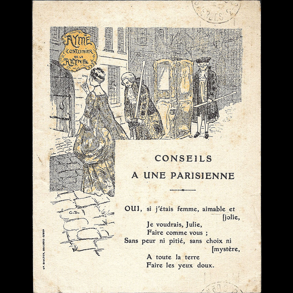 Ayme - Conseils à une Parisienne, invitation de la maison de couture, 11 boulevard Malhersbes à Paris (1900s)