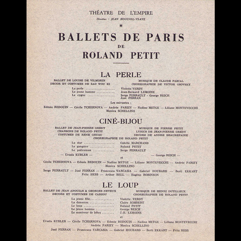 Ballets de Paris Roland Petit, préface de Christian Dior, couverture de René Gruau (1953)