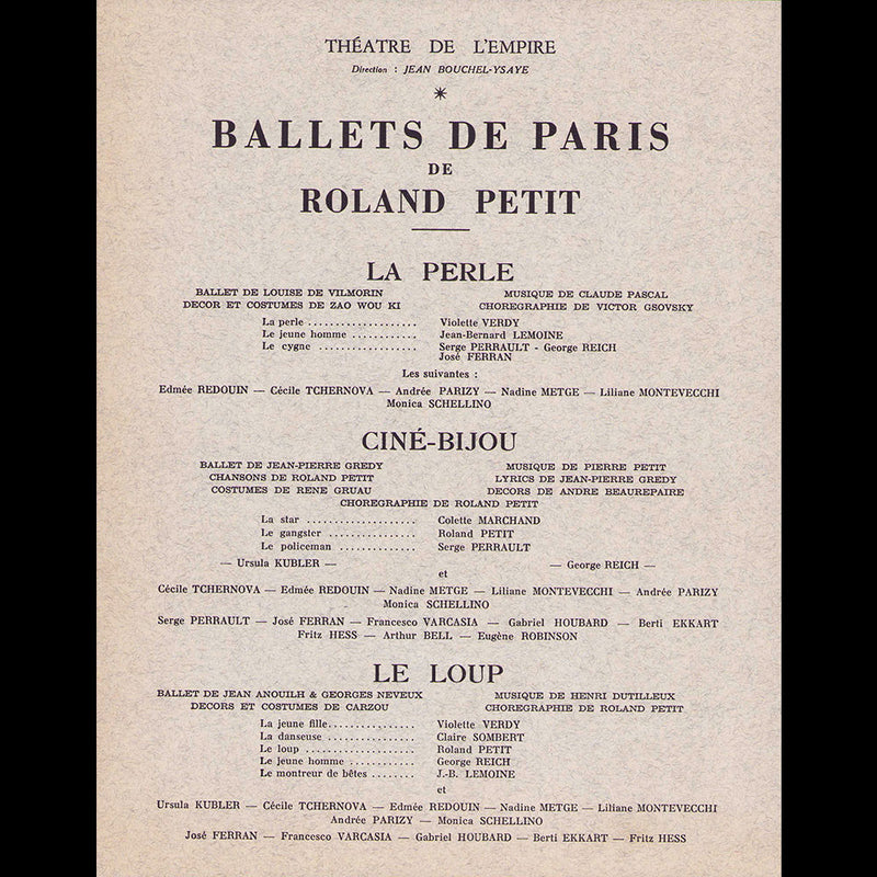 Ballets de Paris Roland Petit, préface de Christian Dior, couverture de René Gruau (1953)