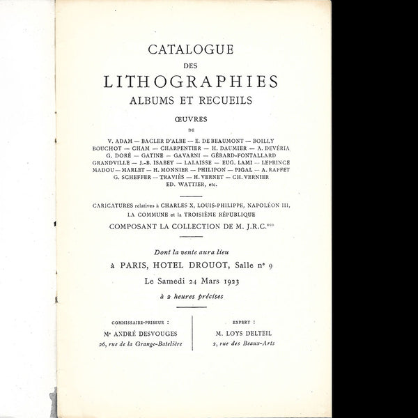 Caricatures, Scènes de moeurs, Costumes - Catalogue de vente de la collection de M. J. R. C. (1923)