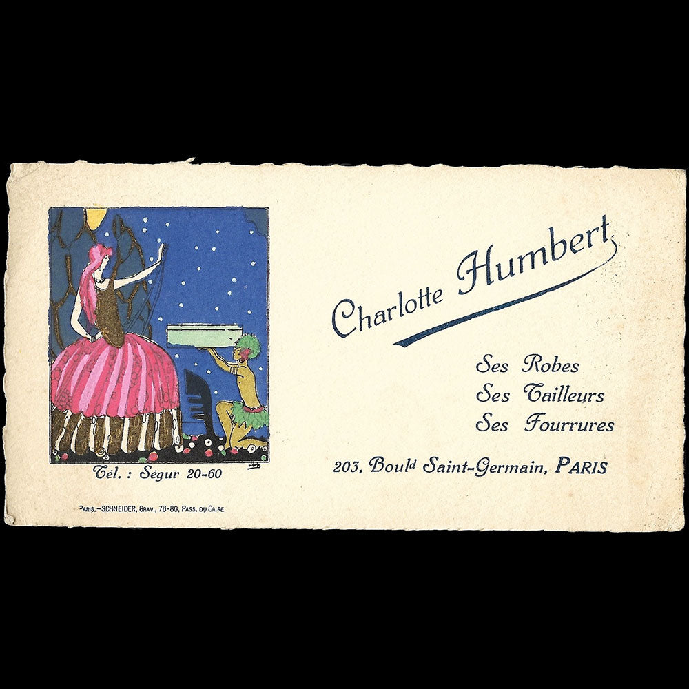 Charlotte Humbert - Carte de la maison de couture, 203 boulevard Saint-Germain à Paris (1920s)