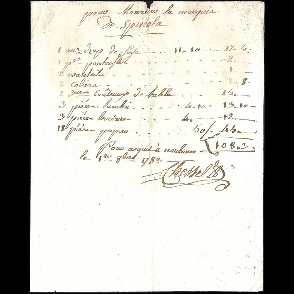 Chessel - Mémoire du marchand à Narbonne (1783)