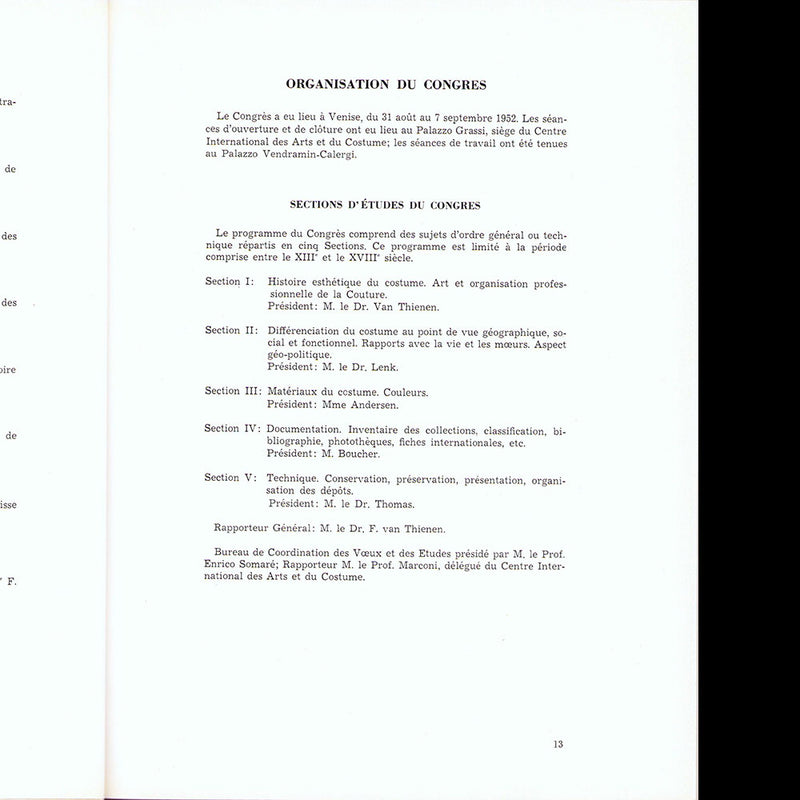 Actes du 1er Congrès International d'Histoire du Costume. Venise, 31 aout-7 septembre 1952