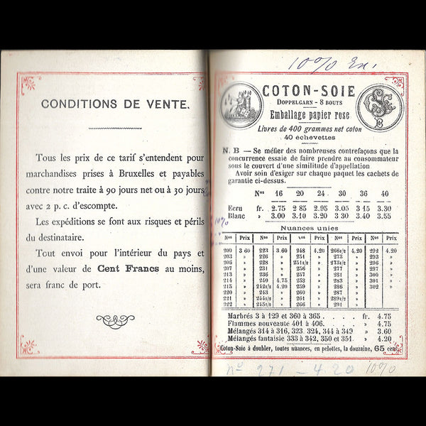 F. d'Aoust & Frères - Prix courant des cotons à tricoter (1885)