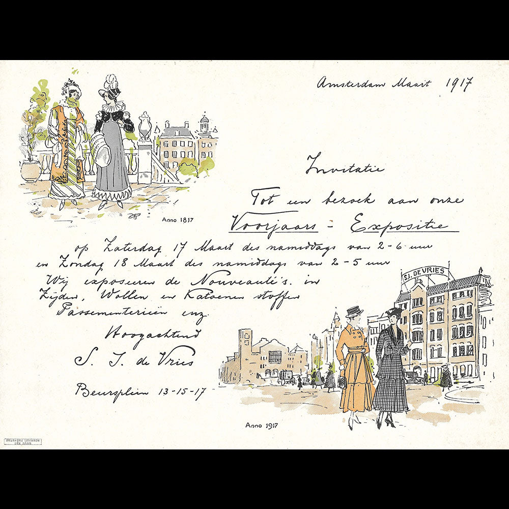 de Vries - invitation de la maison de nouveautés, Beursplein à Amsterdam (1917)