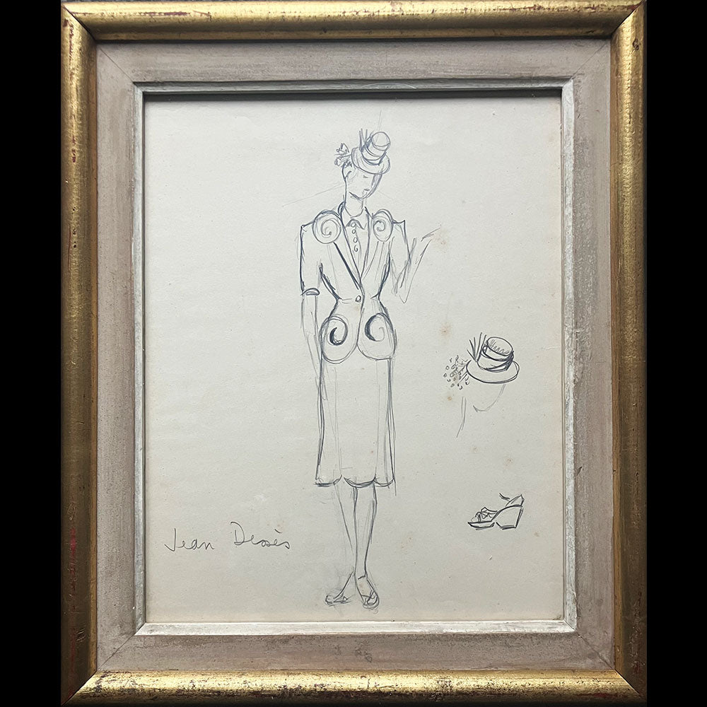 Jean Desses - Dessin d'un tailleur de jour (1930-1940s)
