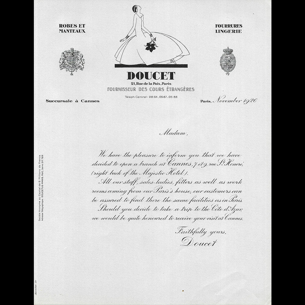 Doucet - Annonce de l'ouverture de la succursale de Cannes (1926)