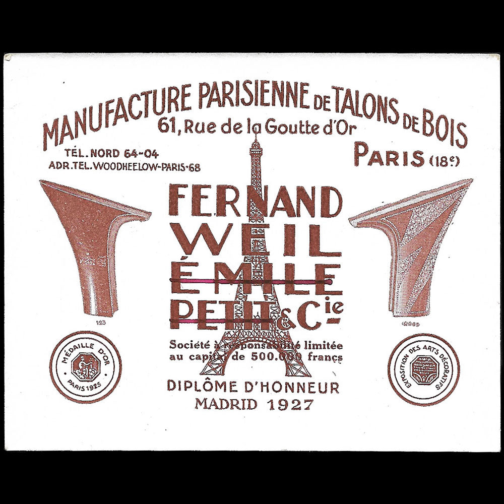 Fernand Weil - Exposition Coloniale de Paris, carte de la manufactire de talons (1931)