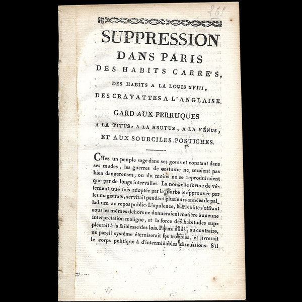 Fouque - Suppression dans Paris des habits carrés, des habits à la Louis XVIII, des cravattes à l'anglaise (circa 1815)