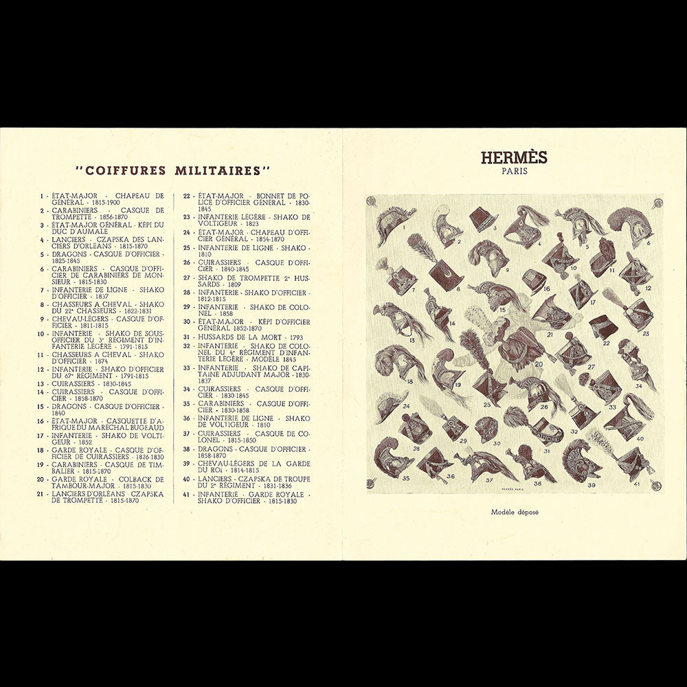 Hermès - Coiffures Militaires, descriptif du carré de Grygkar (circa 1965)