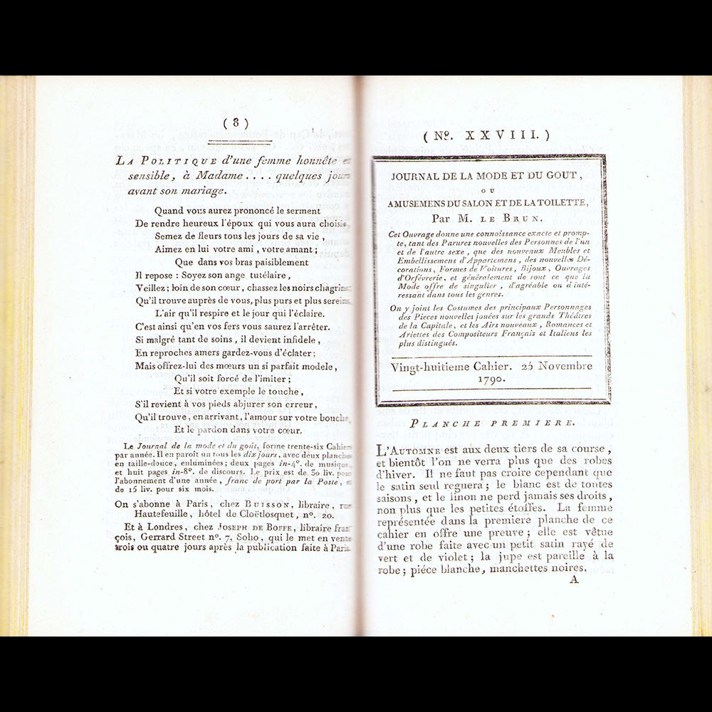 Cabinet des Modes -Journal de la Mode et du Goût - Réunion de 104 livraisons de novembre 1785 à mai 1791