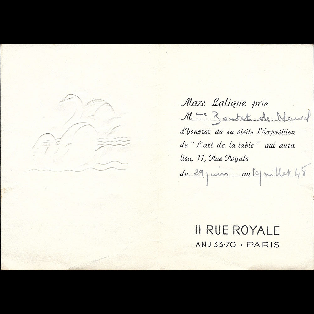 Lalique - Invitation à l'exposition L'Art de la Table, 11 rue Royale Paris (1948)