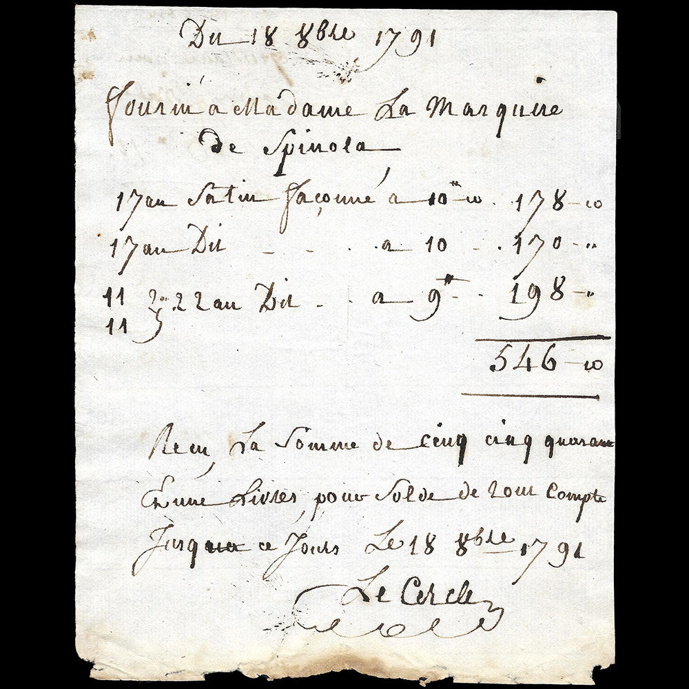 Le Cercle - Mémoire du marchand de tissus (1791)