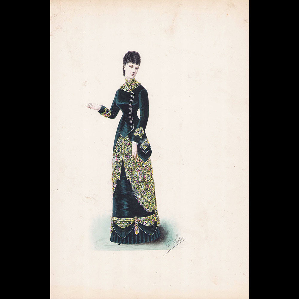 Ernest Leduc - Dessin d'une robe pour une maison de couture (circa 1860-1870)