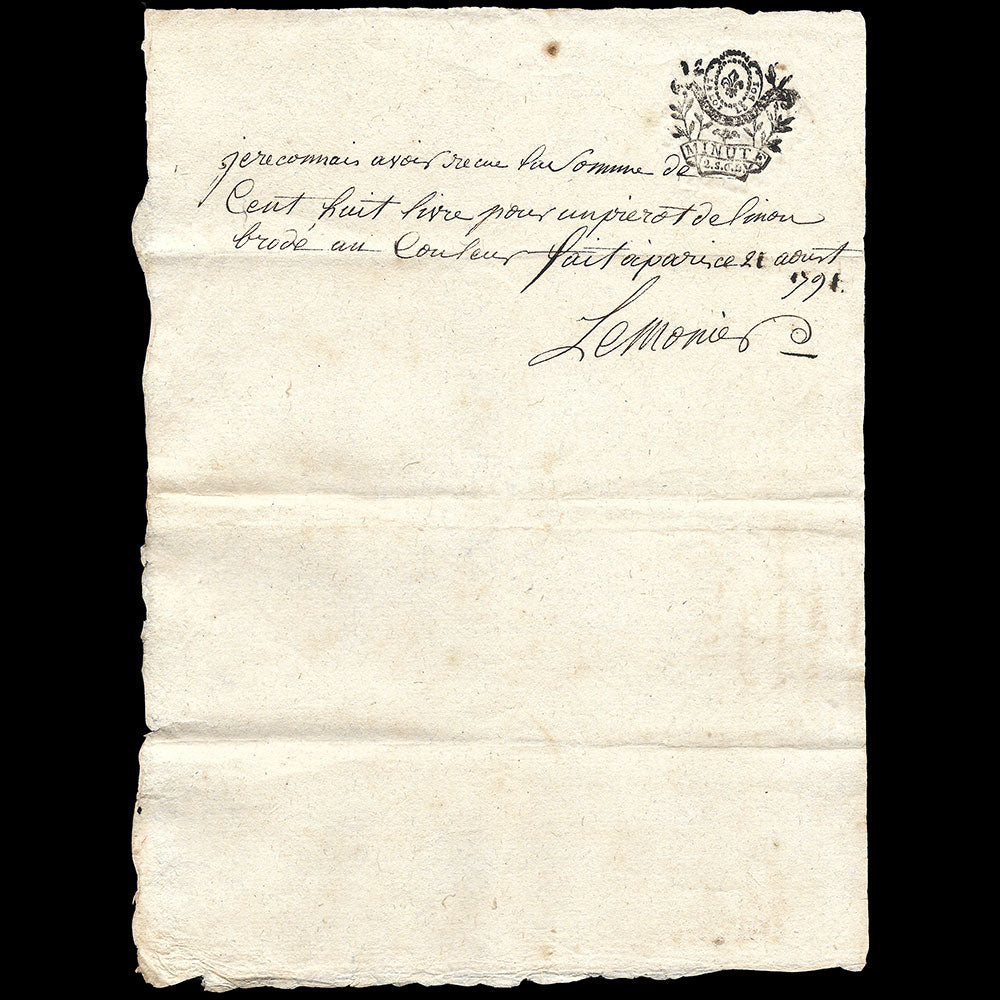 Lemonier - Mémoire du mercier, 7 Faubourg du Temps à Paris (1791)