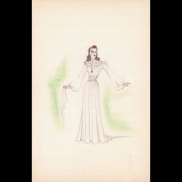 Maggy Rouff - Dessin d'une robe du soir (1940s)