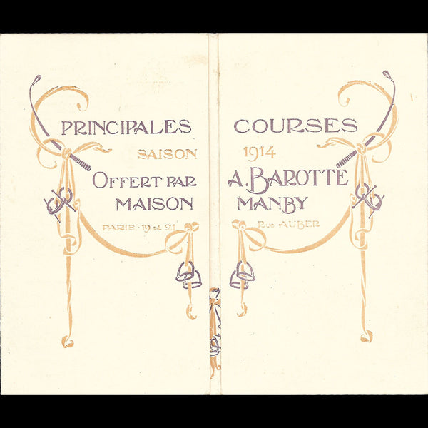 Manby - Principales courses, saison 1914, carte illustrée du tailleur, 19 et 21 rue Auber à Paris (1914)