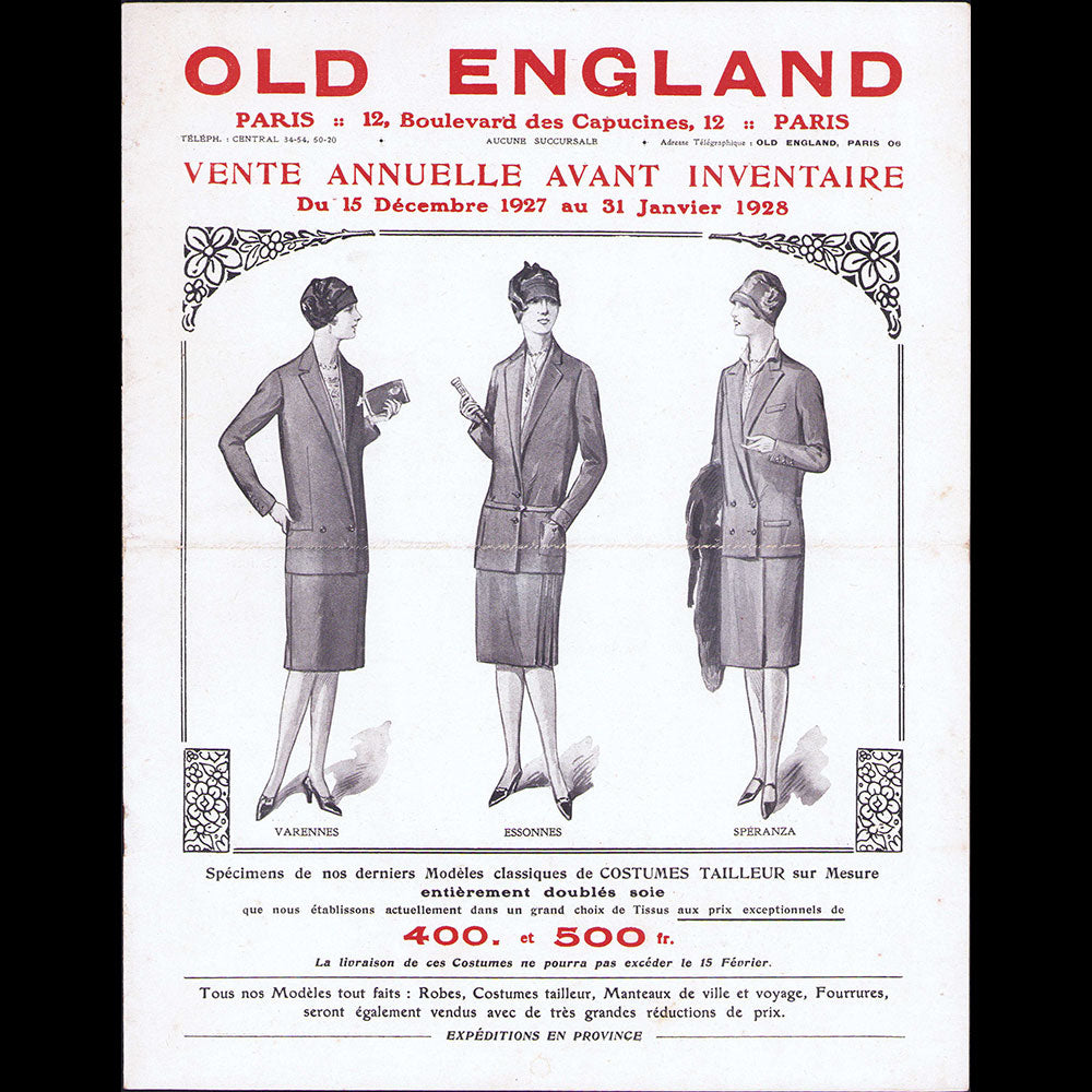 Old England - Vente annuelle avant inventaire du 15 décembre 1927 au 31 janvier 1928