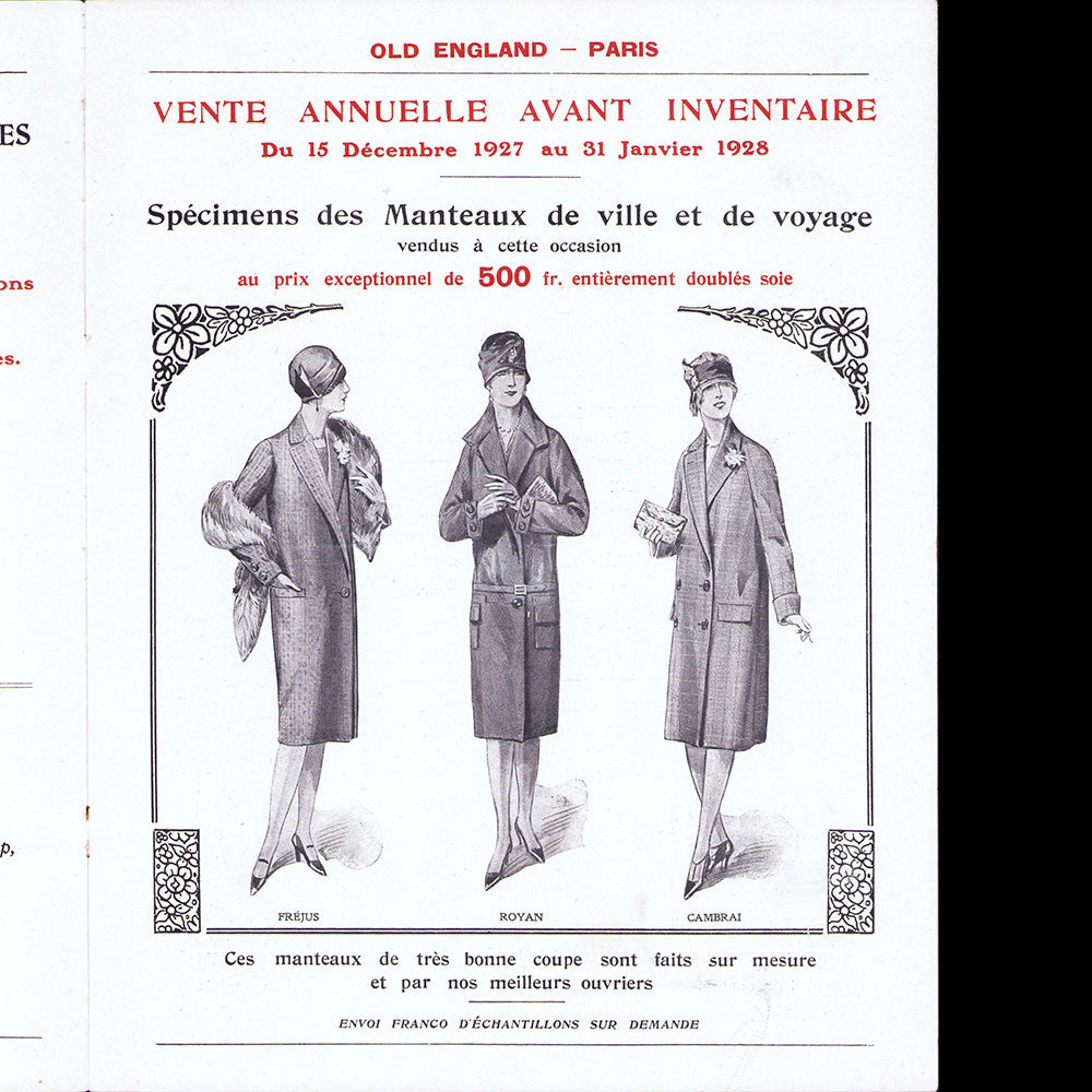 Old England - Vente annuelle avant inventaire du 15 décembre 1927 au 31 janvier 1928