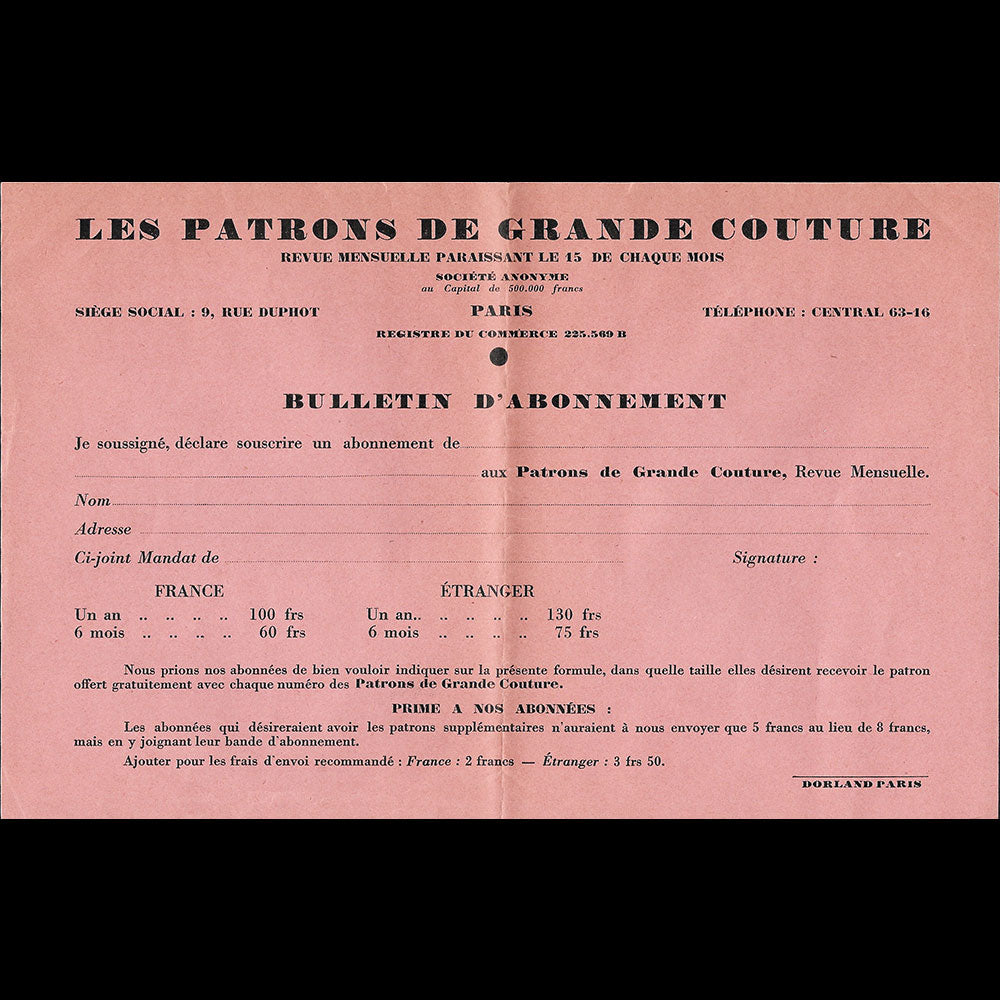Les Patrons de Grande Couture - Numéro 3, patron de la robe de sport Saint-Cloud de Jeanne Lanvin (1927)