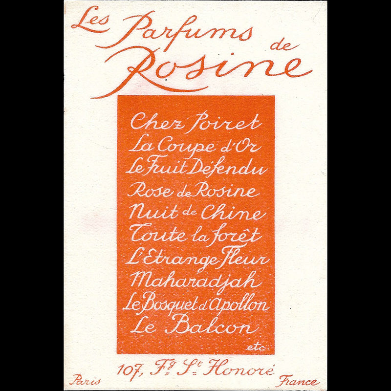Paul Poiret - La Coupe d'Or, carte des Parfums de Rosine (circa 1922)