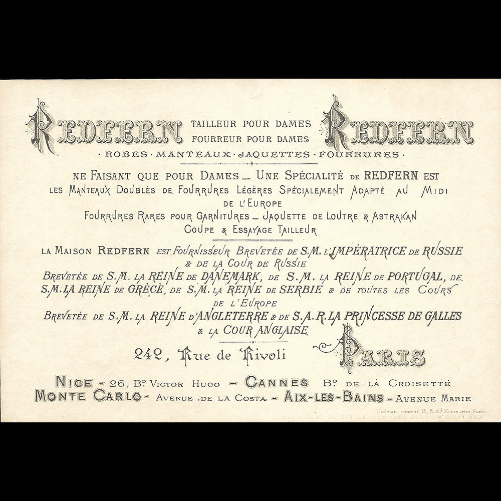 Redfern - Présentation de la maison de couture (1890s)