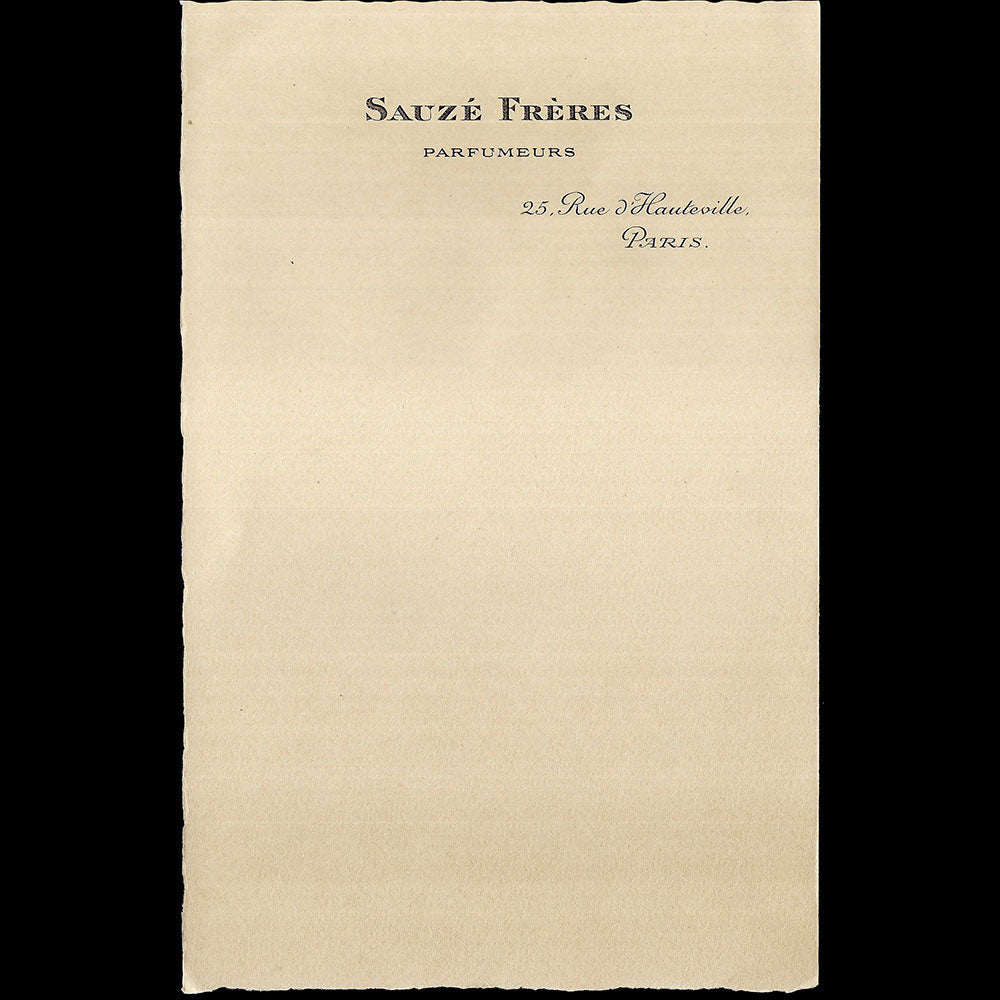 Sauzé Frères - Papier à en-tête des parfumeurs, 25 rue d'Hauteville à Paris (1920s)