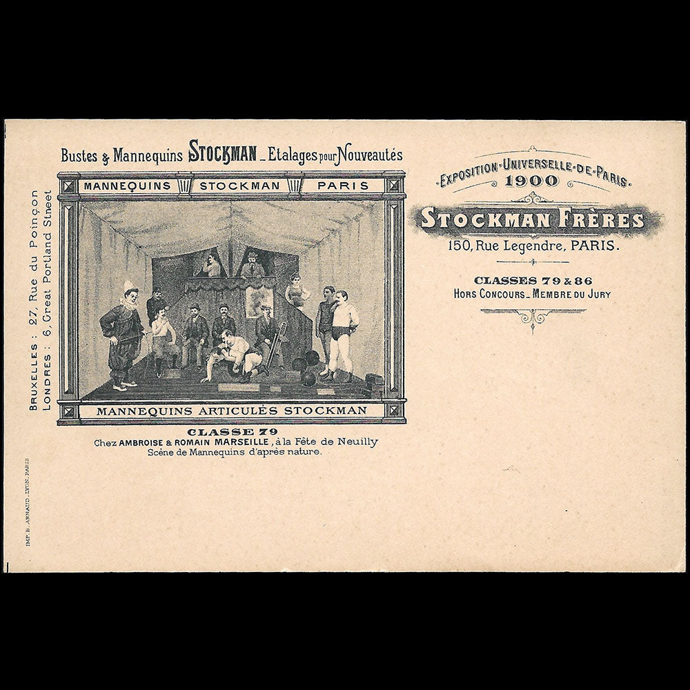 Stockman - Carte de la fabrique de bustes et mannequins articulés, 150 rue Legendre à Paris pour l'Exposition Universelle de Paris (1900)