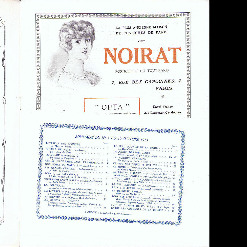 Tout-Paris, magazine illustré mondain, n°1 (10 octobre 1913)