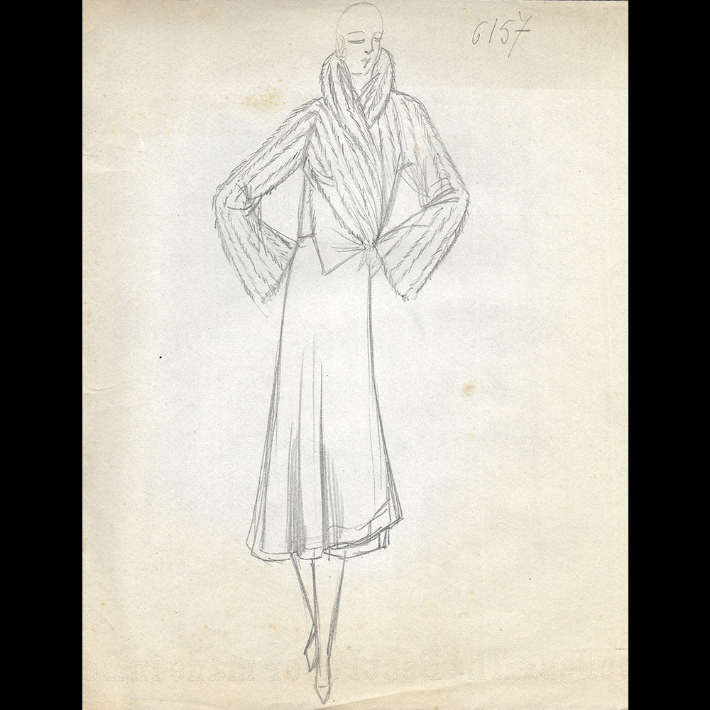 Vionnet - Dessin d'un manteau pour l'hiver 1930-1931