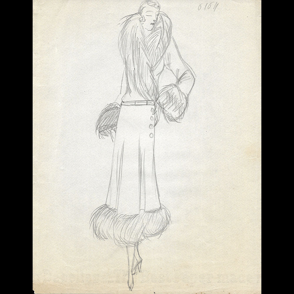 Vionnet - Dessin d'un manteau pour l'hiver 1930-1931