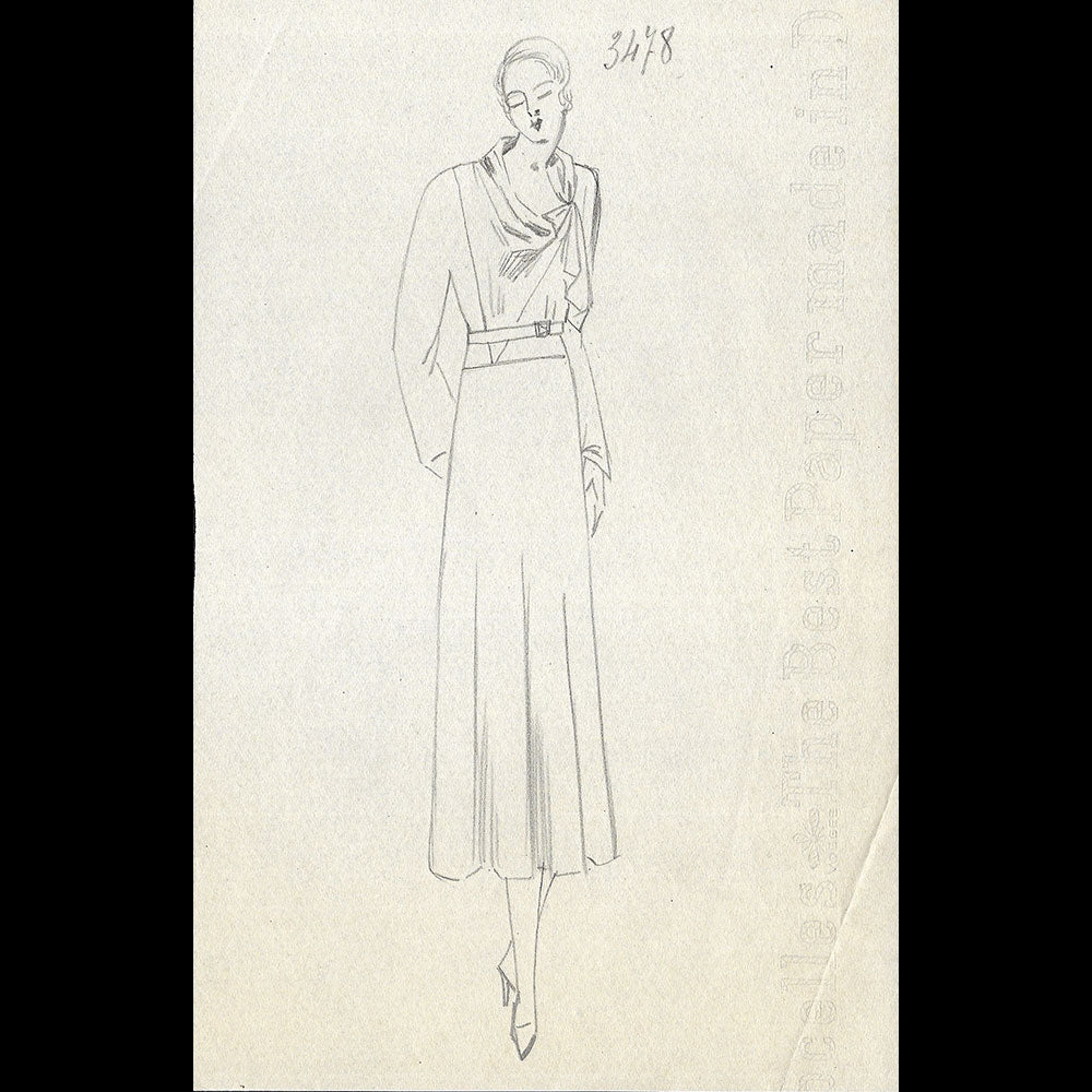 Vionnet - Dessin d'une robe pour l'hiver 1932-1933