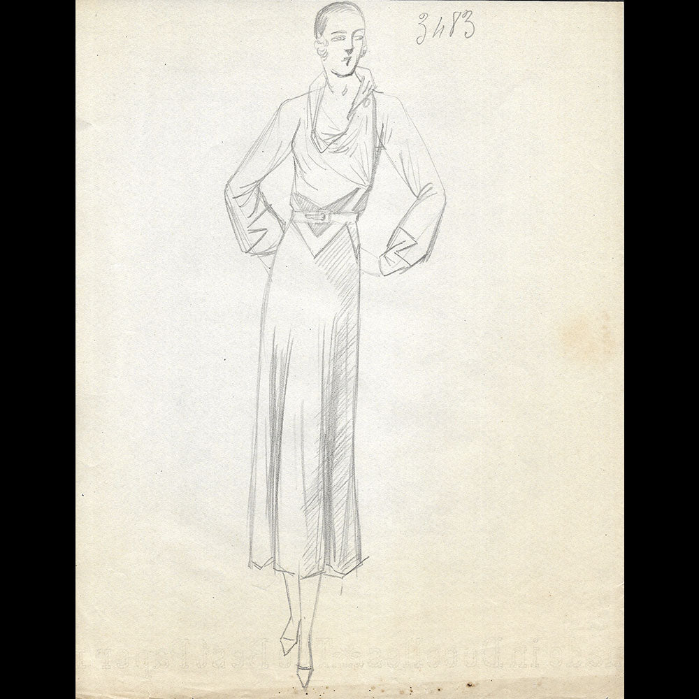 Vionnet - Dessin d'une robe pour l'hiver 1932-1933