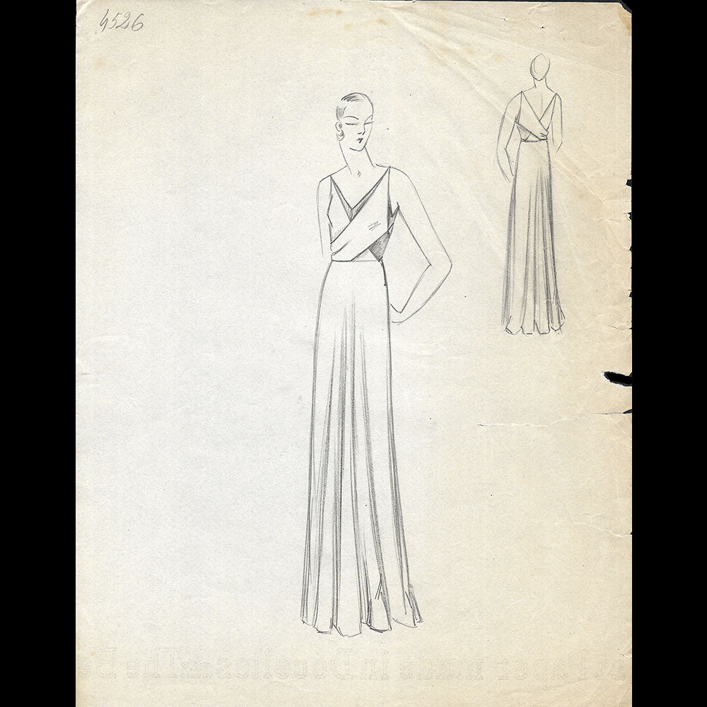 Vionnet - Dessin d'une robe du soir pour l'hiver 1932-1933