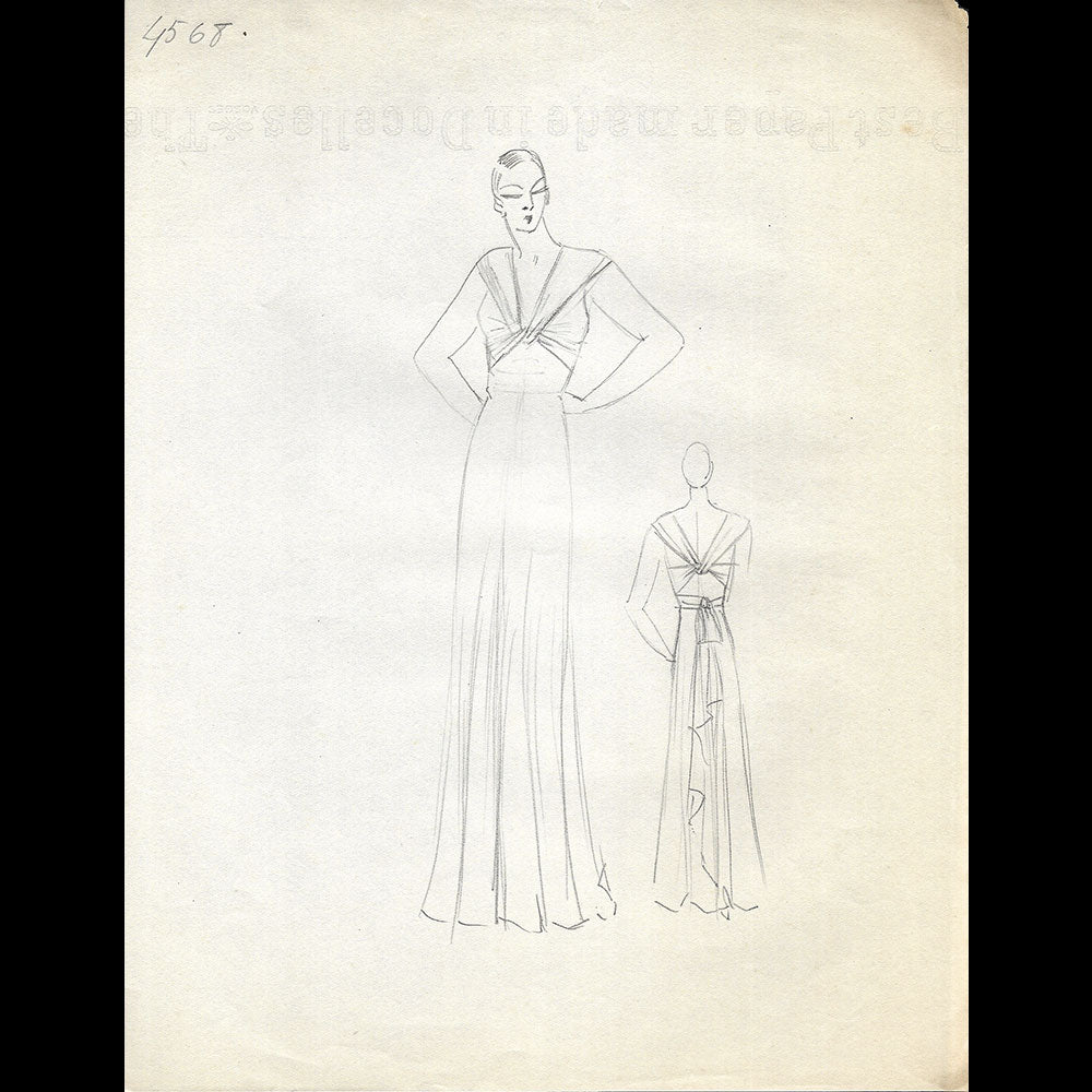 Vionnet - Dessin d'une robe du soir pour l'hiver 1932-1933