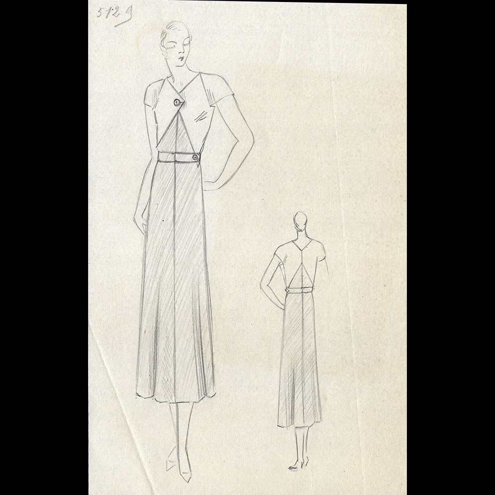 Vionnet - Dessin d'une robe pour l'hiver 1932-1933