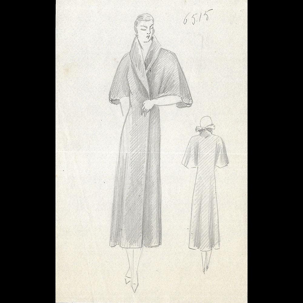 Vionnet - Dessin d'un manteau pour l'hiver 1932-1933