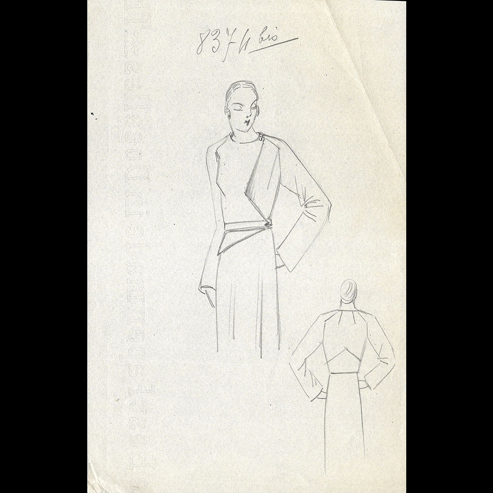 Vionnet - Dessin d'une robe pour l'hiver 1932-1933