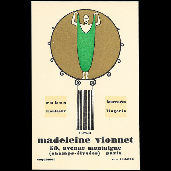 Vionnet - Carte de la maison, 50 avenue Montaigne à Paris (circa 1924)